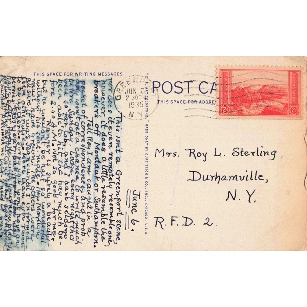 Greenport Long Island NY Ocean Breakers Vtg Linen Postcard Curt Teich 1935 Poste - Picture 2 of 2